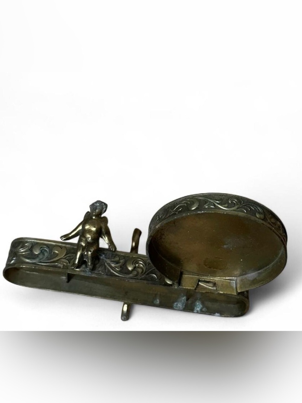 Brass Mourning Display with Cherub Standing Watch